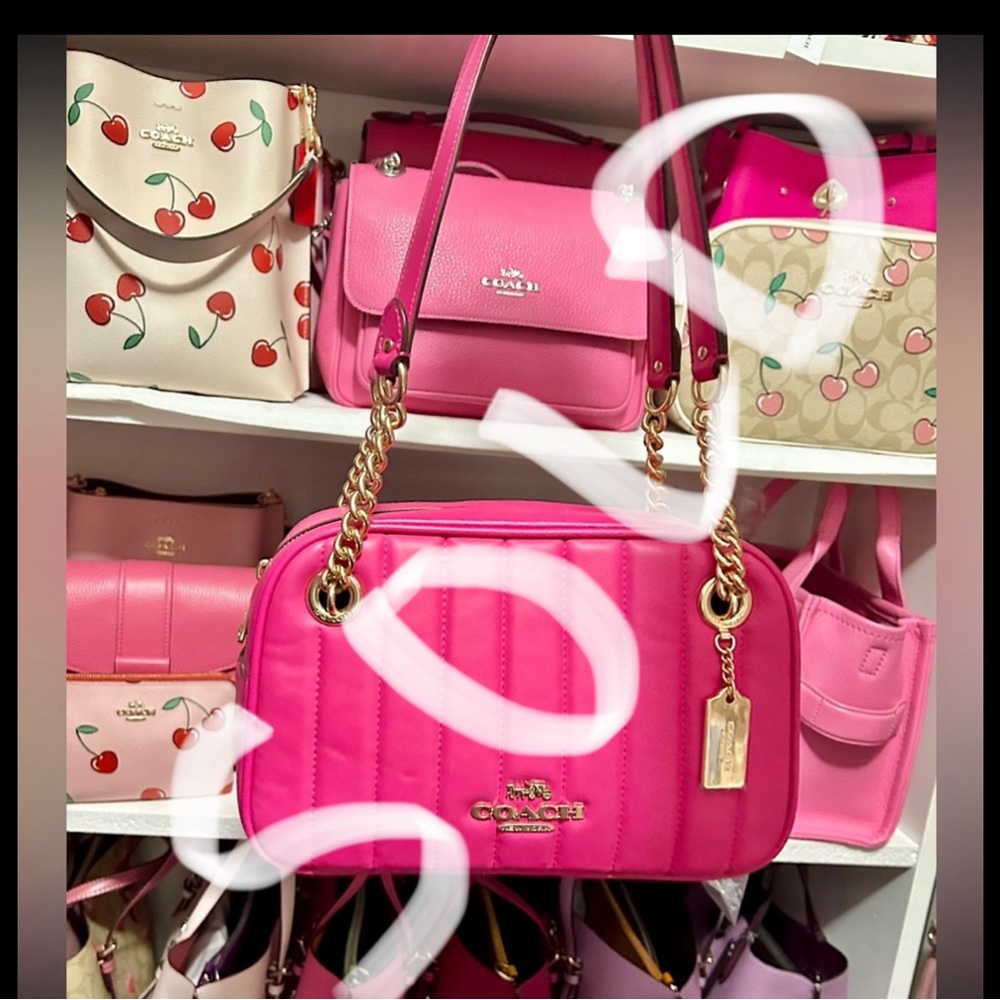 Coach Linear Quilted Cammie Chain Shoulder Bag C8151 Bold Pink
